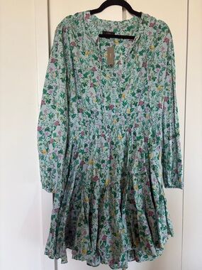 J. Crew Floral Midi Dress in Mint Green with Pink & Yellow Flowers